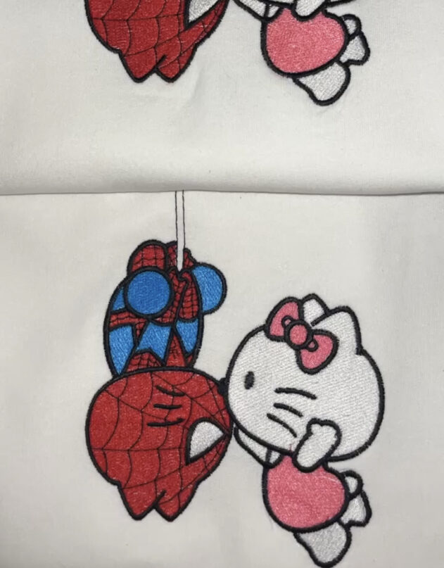 haftowane bluzy dla par z postaciami Spider-Mana i Hello Kitty. Te bluzy są idealnym wyborem dla par, które chcą wyrazić swoje zainteresowania i osobisty styl. Haftowane detale dodają bluzom unikalnego charakteru, który na pewno przyciągnie uwagę. haftowane parne bluzy